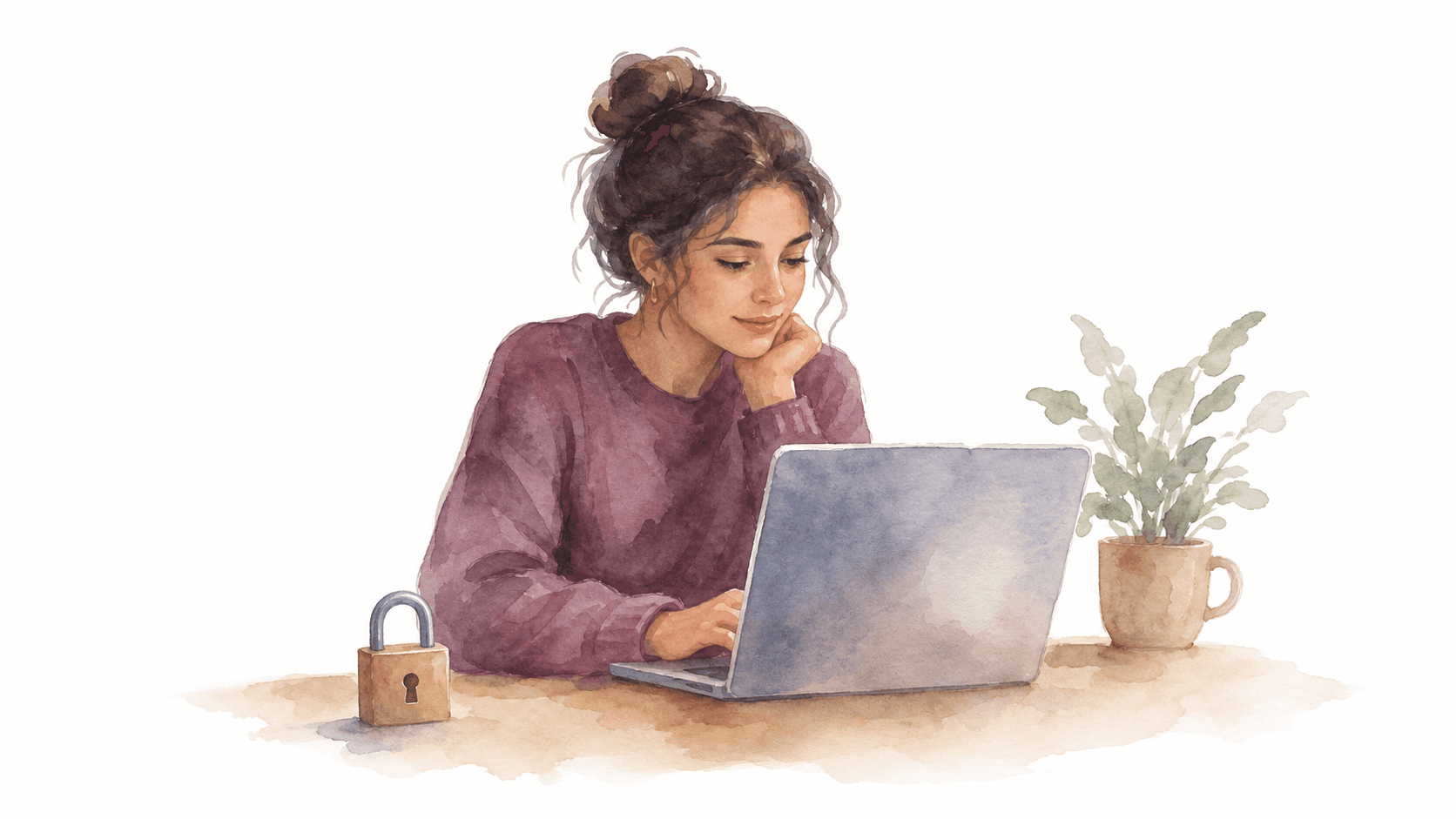 Person reviewing a job application with a padlock beside their laptop
